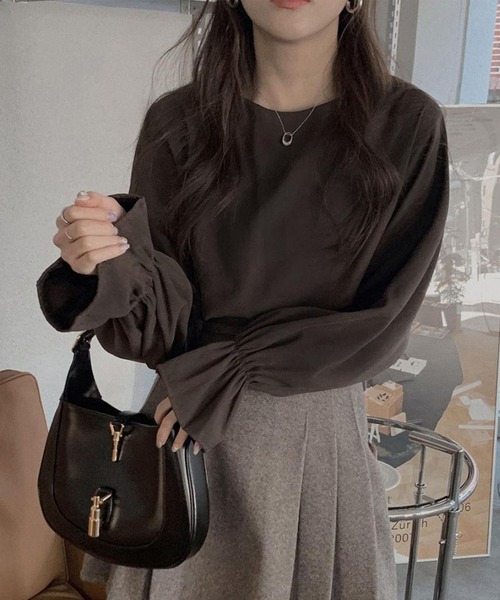 Lace Ladies(レースレディース)の「ソリッドカラー キャンディ袖 長袖 Tシャツ ブルオーバー(Tシャツ/カットソー・レディース・ブラウン/ホワイト・XL/M)」の3枚目の写真