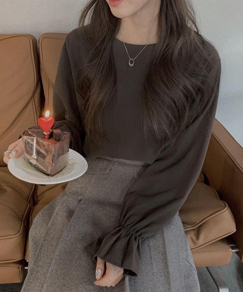 Lace Ladies(レースレディース)の「ソリッドカラー キャンディ袖 長袖 Tシャツ ブルオーバー(Tシャツ/カットソー・レディース・ブラウン/ホワイト・XL/M)」の4枚目の写真