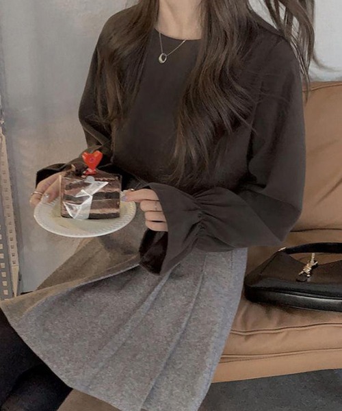 Lace Ladies(レースレディース)の「ソリッドカラー キャンディ袖 長袖 Tシャツ ブルオーバー(Tシャツ/カットソー・レディース・ブラウン/ホワイト・XL/M)」の5枚目の写真