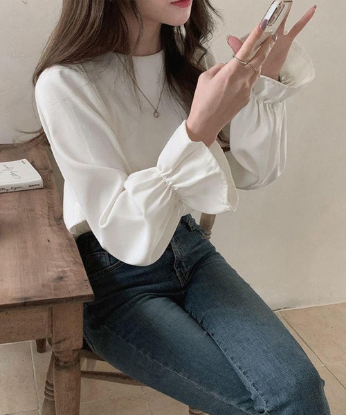 Lace Ladies(レースレディース)の「ソリッドカラー キャンディ袖 長袖 Tシャツ ブルオーバー(Tシャツ/カットソー・レディース・ブラウン/ホワイト・XL/M)」の11枚目の写真