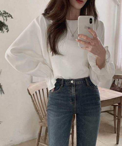 Lace Ladies(レースレディース)の「ソリッドカラー キャンディ袖 長袖 Tシャツ ブルオーバー(Tシャツ/カットソー・レディース・ブラウン/ホワイト・XL/M)」の12枚目の写真