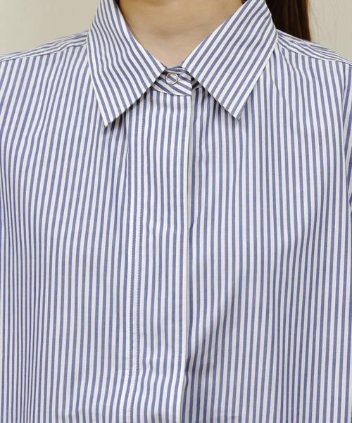 MEYAME（メヤメ）の「MEYAME/メヤメ　別注 フライフロントシャツ　FLY FRONT SHIRT（シャツ/ブラウス・レディース・ブルー/クリーム/ピンク・FREE）」の5枚目の写真