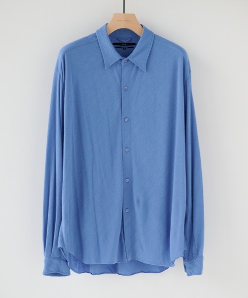 PUBLIC TOKYO(パブリックトウキョウ)の「【P.T】High-gauge Jacquard Shirts /ウォッシャブル/コットン100%/夏服/伸縮性/日本製(シャツ/ブラウス・メンズ・サックスブルー/ダークグレー・S/M)」の1枚目の写真