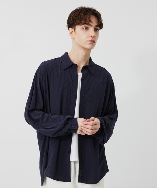 PUBLIC TOKYO(パブリックトウキョウ)の「【P.T】High-gauge Jacquard Shirts /ウォッシャブル/コットン100%/夏服/伸縮性/日本製(シャツ/ブラウス・メンズ・サックスブルー/ダークグレー・S/M)」の4枚目の写真