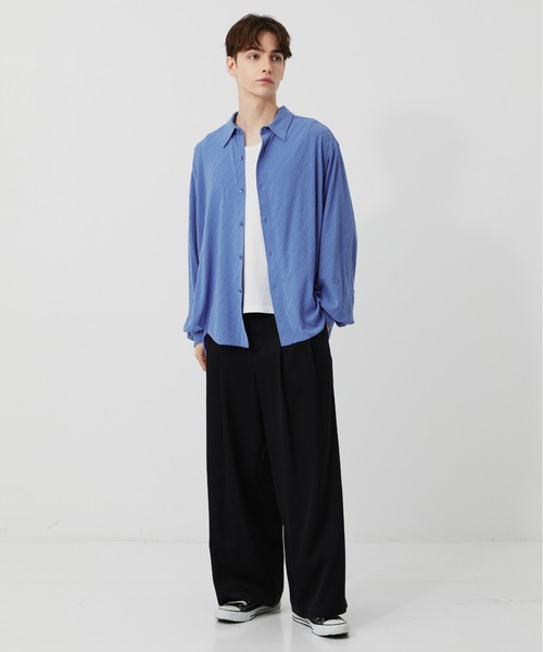 PUBLIC TOKYO(パブリックトウキョウ)の「【P.T】High-gauge Jacquard Shirts /ウォッシャブル/コットン100%/夏服/伸縮性/日本製(シャツ/ブラウス・メンズ・サックスブルー/ダークグレー・S/M)」の19枚目の写真