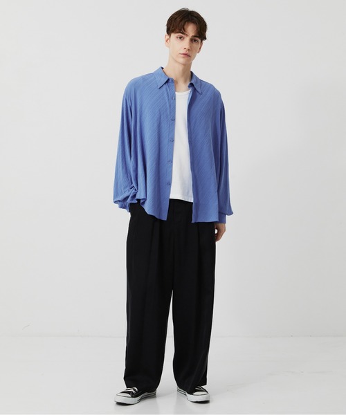 PUBLIC TOKYO(パブリックトウキョウ)の「【P.T】High-gauge Jacquard Shirts /ウォッシャブル/コットン100%/夏服/伸縮性/日本製(シャツ/ブラウス・メンズ・サックスブルー/ダークグレー・S/M)」の20枚目の写真