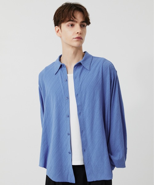 PUBLIC TOKYO(パブリックトウキョウ)の「【P.T】High-gauge Jacquard Shirts /ウォッシャブル/コットン100%/夏服/伸縮性/日本製(シャツ/ブラウス・メンズ・サックスブルー/ダークグレー・S/M)」の16枚目の写真