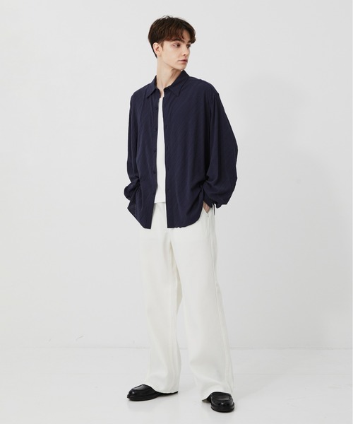 PUBLIC TOKYO(パブリックトウキョウ)の「【P.T】High-gauge Jacquard Shirts /ウォッシャブル/コットン100%/夏服/伸縮性/日本製(シャツ/ブラウス・メンズ・サックスブルー/ダークグレー・S/M)」の8枚目の写真