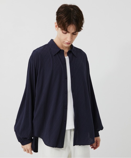 PUBLIC TOKYO(パブリックトウキョウ)の「【P.T】High-gauge Jacquard Shirts /ウォッシャブル/コットン100%/夏服/伸縮性/日本製(シャツ/ブラウス・メンズ・サックスブルー/ダークグレー・S/M)」の3枚目の写真