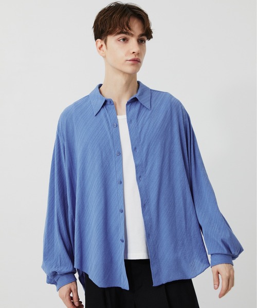 PUBLIC TOKYO(パブリックトウキョウ)の「【P.T】High-gauge Jacquard Shirts /ウォッシャブル/コットン100%/夏服/伸縮性/日本製(シャツ/ブラウス・メンズ・サックスブルー/ダークグレー・S/M)」の15枚目の写真
