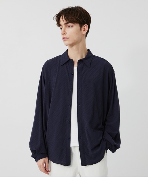 PUBLIC TOKYO(パブリックトウキョウ)の「【P.T】High-gauge Jacquard Shirts /ウォッシャブル/コットン100%/夏服/伸縮性/日本製(シャツ/ブラウス・メンズ・サックスブルー/ダークグレー・S/M)」の5枚目の写真