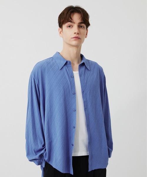 PUBLIC TOKYO(パブリックトウキョウ)の「【P.T】High-gauge Jacquard Shirts /ウォッシャブル/コットン100%/夏服/伸縮性/日本製(シャツ/ブラウス・メンズ・サックスブルー/ダークグレー・S/M)」の17枚目の写真