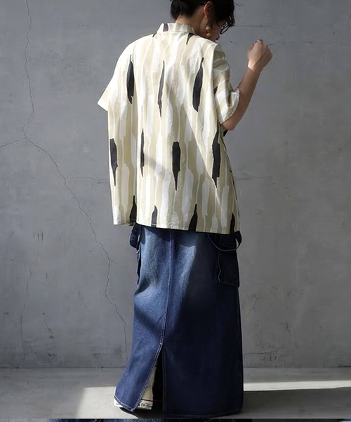 antiqua(アンティカ)の「綿100% ストライプ柄 シャツ(シャツ/ブラウス・レディース・ブラック/ベージュ・ONESIZE)」の8枚目の写真