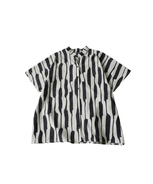 antiqua(アンティカ)の「綿100% ストライプ柄 シャツ(シャツ/ブラウス・レディース・ブラック/ベージュ・ONESIZE)」の10枚目の写真