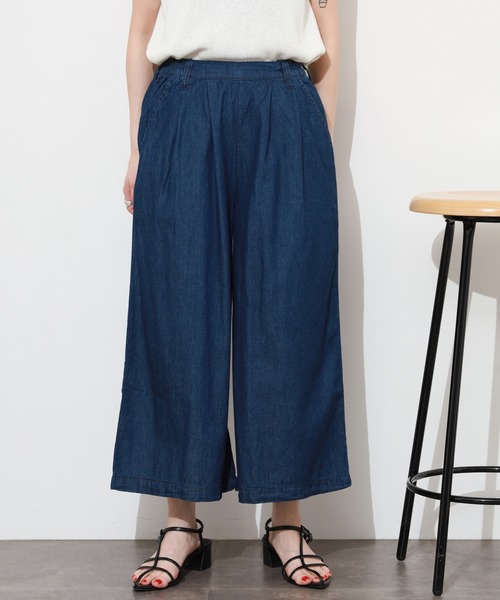 atONE（アットワン）の「エアリーデニム前タックワイドパンツ（デニムパンツ・レディース・ネイビー/ワンウォッシュ・M/L/LL/3L/4L）」の18枚目の写真