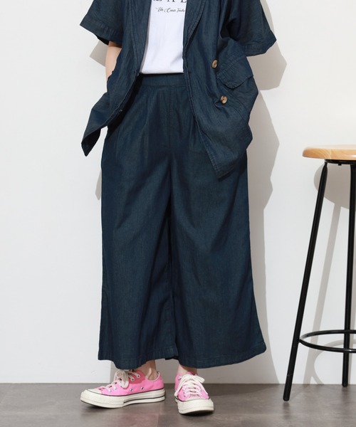 atONE（アットワン）の「エアリーデニム前タックワイドパンツ（デニムパンツ・レディース・ネイビー/ワンウォッシュ・M/L/LL/3L/4L）」の3枚目の写真