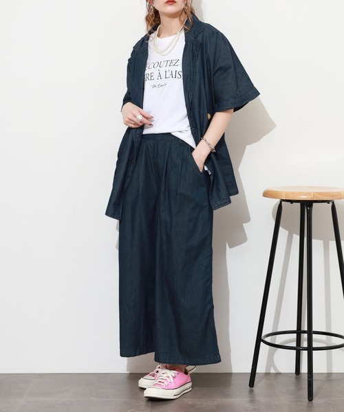 atONE（アットワン）の「エアリーデニム前タックワイドパンツ（デニムパンツ・レディース・ネイビー/ワンウォッシュ・M/L/LL/3L/4L）」の8枚目の写真