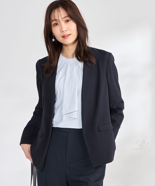 GALLORIA(ギャローリア)の「【セットアップで着られる】キレメクノーカラージャケット(ノーカラージャケット・レディース・ベージュ/ネイビー・S/M/LL/L)」の1枚目の写真