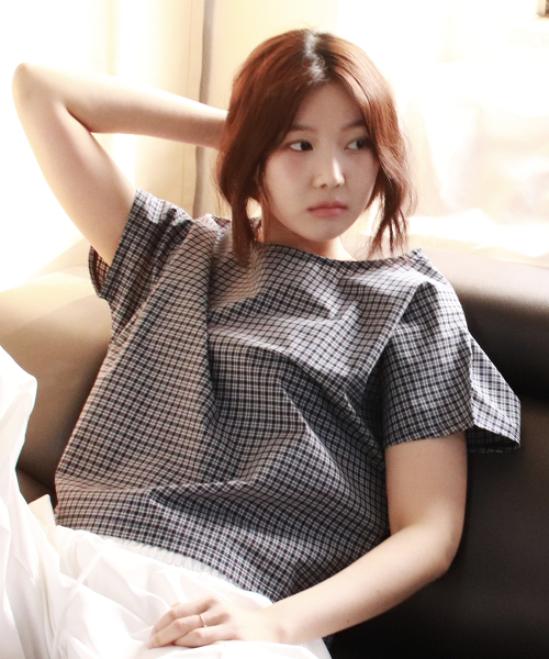 DEMARC(ドゥマーク)の「checkered mini French short-sleeved shirt Blue(Tシャツ/カットソー・レディース・ブルー・SMALL/MEDIUM)」の1枚目の写真