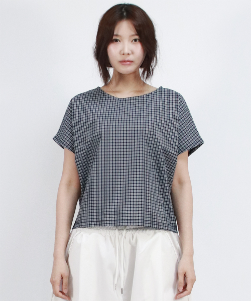 DEMARC(ドゥマーク)の「checkered mini French short-sleeved shirt Blue(Tシャツ/カットソー・レディース・ブルー・SMALL/MEDIUM)」の2枚目の写真