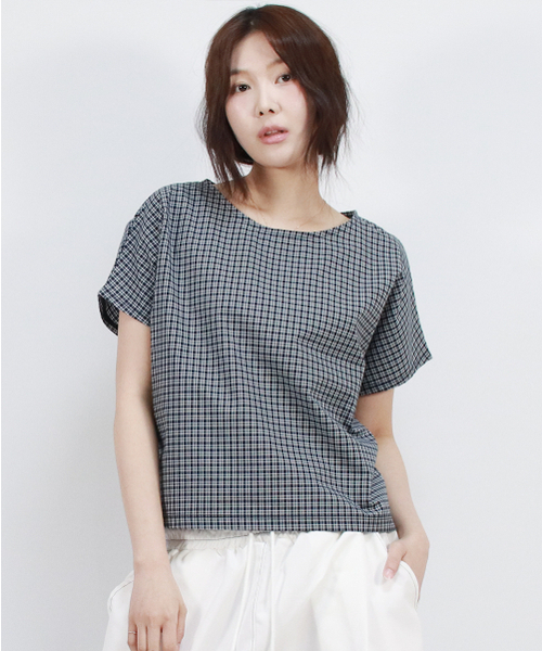 DEMARC(ドゥマーク)の「checkered mini French short-sleeved shirt Blue(Tシャツ/カットソー・レディース・ブルー・SMALL/MEDIUM)」の6枚目の写真