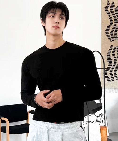 NOWLE(ノウル)の「【NOWLE】タイトフィット エッセンシャル クルーネック ボックス ロンT(Tシャツ/カットソー・メンズ・グレー/ブラック・X-LARGE/LARGE/MEDIUM/SMALL)」の7枚目の写真