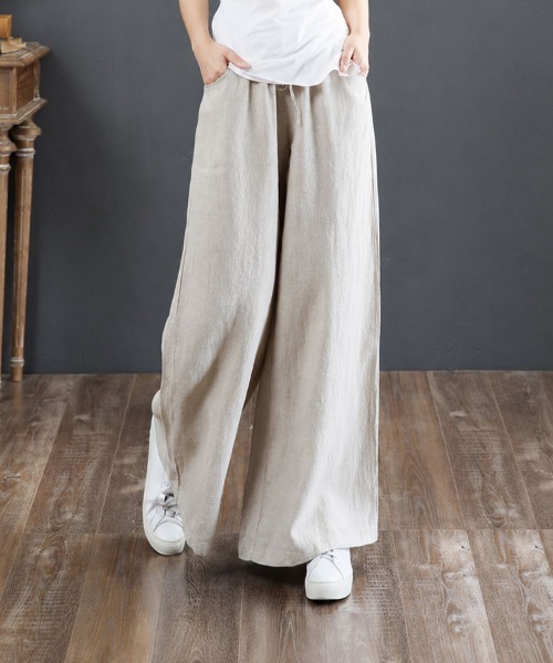 mielu（ミエル）の「ナチュラルイージーワイドパンツ（その他パンツ・レディース・グレー/ブラック/ベージュ・MEDIUM/LARGE）」の2枚目の写真