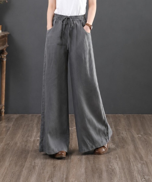 mielu（ミエル）の「ナチュラルイージーワイドパンツ（その他パンツ・レディース・グレー/ブラック/ベージュ・MEDIUM/LARGE）」の3枚目の写真