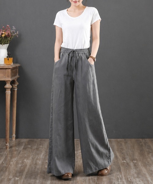 mielu（ミエル）の「ナチュラルイージーワイドパンツ（その他パンツ・レディース・グレー/ブラック/ベージュ・MEDIUM/LARGE）」の11枚目の写真