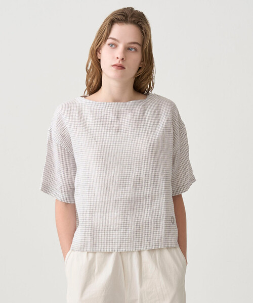 Bshop(ビショップ)の「ORCIVAL | リネンチェック ボートネックプルオーバー WOMEN(シャツ/ブラウス・レディース・ホワイト系その他・1)」の1枚目の写真