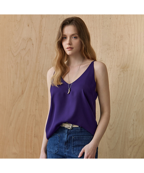 MAXZA(マージャコレクション)の「ラウンドVネックシフォンクレープスリーブレストップス(Tシャツ/カットソー・レディース・ベージュ/ブラウン/レッド/ホワイト/ブラック/バイオレット/グレー・FREE)」の6枚目の写真