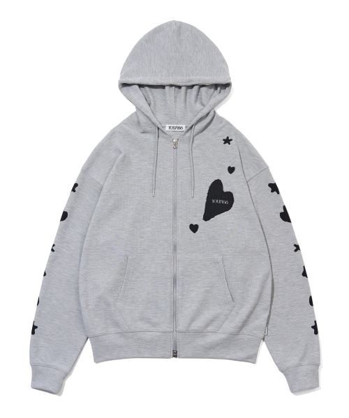 YOUHEE（ユヒ）の「[3COLORS] GRAPHIC WAFFLE HOOD ZIP-UP（パーカー・レディース・ライトグレー/チャコール/パープル・FREE）」の5枚目の写真