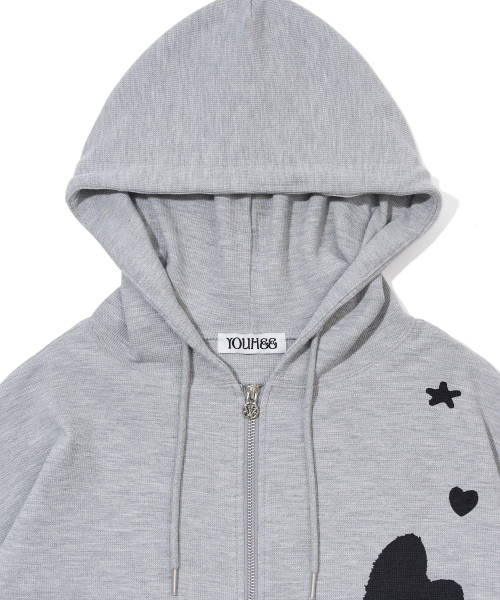 YOUHEE（ユヒ）の「[3COLORS] GRAPHIC WAFFLE HOOD ZIP-UP（パーカー・レディース・ライトグレー/チャコール/パープル・FREE）」の7枚目の写真