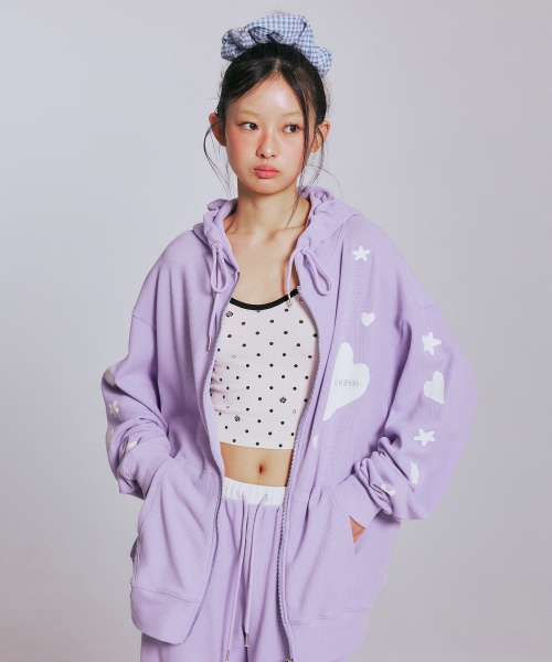 YOUHEE（ユヒ）の「[3COLORS] GRAPHIC WAFFLE HOOD ZIP-UP（パーカー・レディース・ライトグレー/チャコール/パープル・FREE）」の13枚目の写真