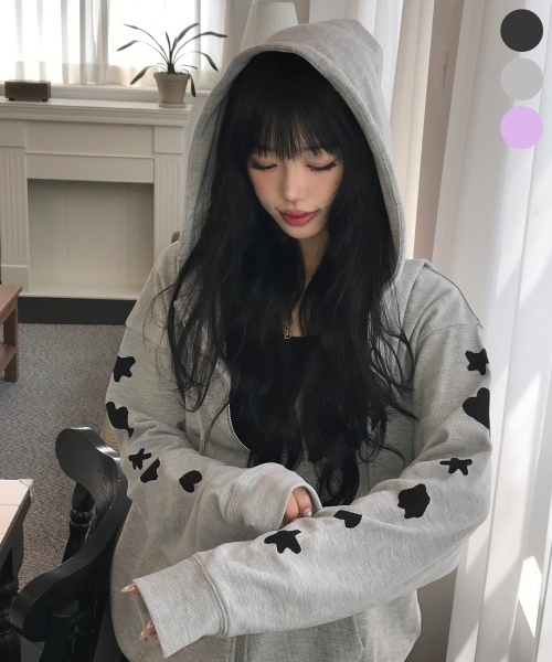 YOUHEE（ユヒ）の「[3COLORS] GRAPHIC WAFFLE HOOD ZIP-UP（パーカー・レディース・ライトグレー/チャコール/パープル・FREE）」の14枚目の写真