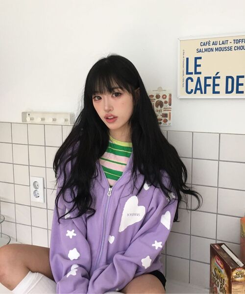 YOUHEE（ユヒ）の「[3COLORS] GRAPHIC WAFFLE HOOD ZIP-UP（パーカー・レディース・ライトグレー/チャコール/パープル・FREE）」の19枚目の写真