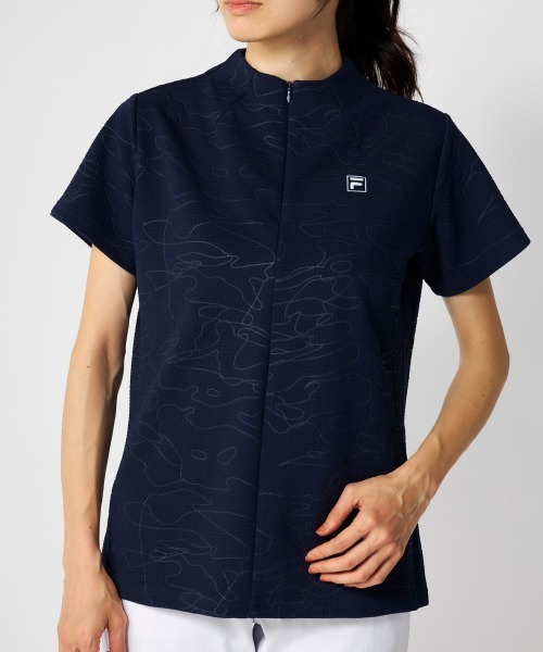 FILA GOLF(フィラゴルフ )の「【FILA GOLF:フィラゴルフ】レディース半袖モックネックシャツ ハーフジップシャツ ゴルフ(Tシャツ/カットソー・レディース・ネイビー/ホワイト/ライトブルー・MEDIUM/X-LARGE/LARGE)」の3枚目の写真