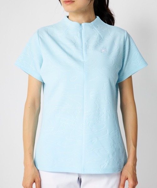 FILA GOLF(フィラゴルフ )の「【FILA GOLF:フィラゴルフ】レディース半袖モックネックシャツ ハーフジップシャツ ゴルフ(Tシャツ/カットソー・レディース・ネイビー/ホワイト/ライトブルー・MEDIUM/X-LARGE/LARGE)」の2枚目の写真