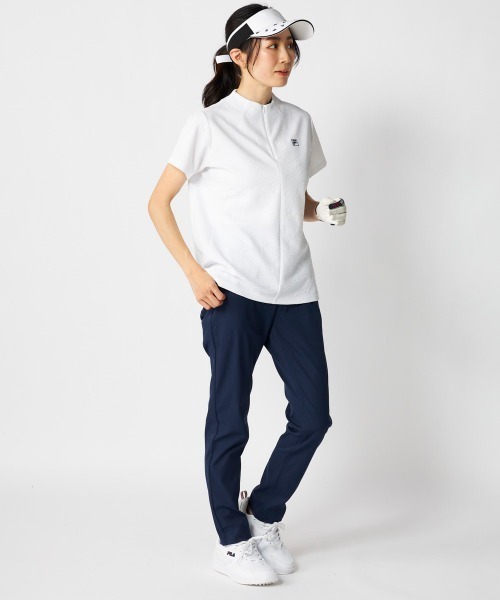 FILA GOLF(フィラゴルフ )の「【FILA GOLF:フィラゴルフ】レディース半袖モックネックシャツ ハーフジップシャツ ゴルフ(Tシャツ/カットソー・レディース・ネイビー/ホワイト/ライトブルー・MEDIUM/X-LARGE/LARGE)」の5枚目の写真