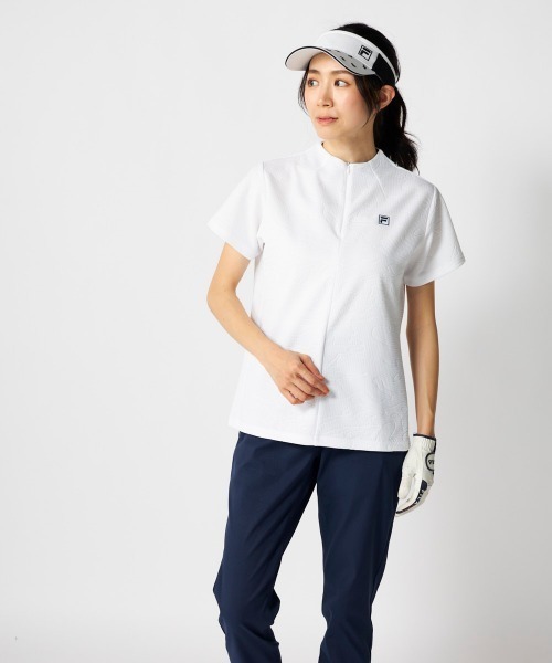 FILA GOLF(フィラゴルフ )の「【FILA GOLF:フィラゴルフ】レディース半袖モックネックシャツ ハーフジップシャツ ゴルフ(Tシャツ/カットソー・レディース・ネイビー/ホワイト/ライトブルー・MEDIUM/X-LARGE/LARGE)」の6枚目の写真