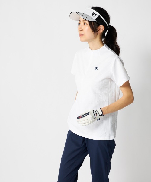 FILA GOLF(フィラゴルフ )の「【FILA GOLF:フィラゴルフ】レディース半袖モックネックシャツ ハーフジップシャツ ゴルフ(Tシャツ/カットソー・レディース・ネイビー/ホワイト/ライトブルー・MEDIUM/X-LARGE/LARGE)」の7枚目の写真