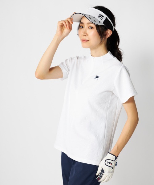 FILA GOLF(フィラゴルフ )の「【FILA GOLF:フィラゴルフ】レディース半袖モックネックシャツ ハーフジップシャツ ゴルフ(Tシャツ/カットソー・レディース・ネイビー/ホワイト/ライトブルー・MEDIUM/X-LARGE/LARGE)」の8枚目の写真