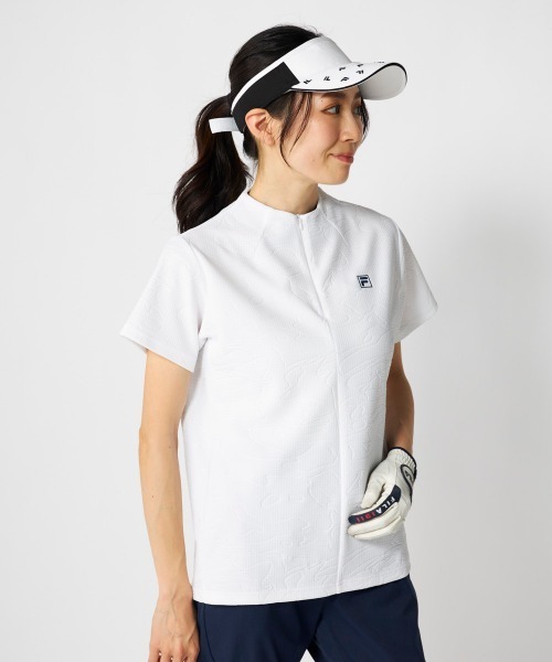 FILA GOLF(フィラゴルフ )の「【FILA GOLF:フィラゴルフ】レディース半袖モックネックシャツ ハーフジップシャツ ゴルフ(Tシャツ/カットソー・レディース・ネイビー/ホワイト/ライトブルー・MEDIUM/X-LARGE/LARGE)」の9枚目の写真