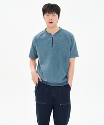 CUSTOMUS（カスタムアース）の「男性ピグメントリバーシブルヘンリーネックハーフジップ半袖TシャツCXS26MKRT305 BLU（Tシャツ/カットソー）」