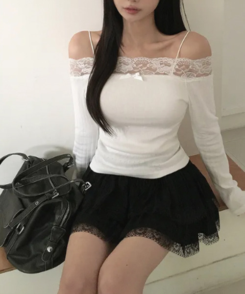 VIVID LADY（ビビッドレディー）の「レースネック オフショルダータイトトップス（Tシャツ/カットソー・レディース・ピンク/アイボリー・FREE）」の12枚目の写真