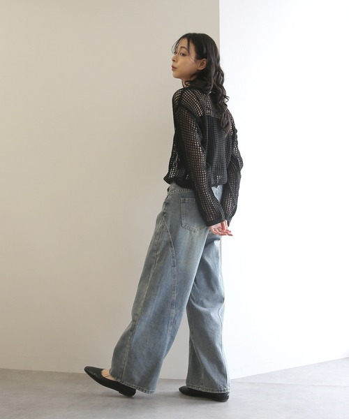 No one knows（ノーワンノーズ）の「ZOZO限定 透かし編みニットプルオーバー(インナー付き)2点セット（アンサンブル・レディース・ブラック/ホワイト・FREE）」の4枚目の写真