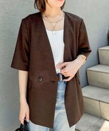 NOLLEY’S | ウォッシャブルトリアセ混ノーカラー半袖ジャケット(ノーカラージャケット)