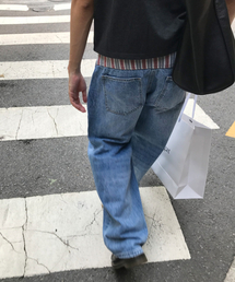 パネルポイントカーブデニムパンツ[ブルー]