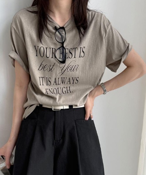 semplice(センプリチェ)の「Tシャツ【韓国ファッション】(Tシャツ/カットソー・レディース・キャメル/ホワイト・L/M)」の5枚目の写真
