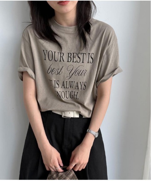 semplice(センプリチェ)の「Tシャツ【韓国ファッション】(Tシャツ/カットソー・レディース・キャメル/ホワイト・L/M)」の7枚目の写真